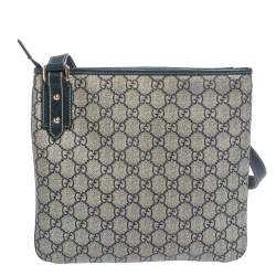 Pre Owned Gucci Grey/Blue GG Supreme Canvas and Leather Crossbody Bag