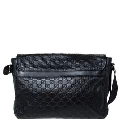 Pre Owned Gucci Black Guccissima Leather Medium Rubber Messenger Bag