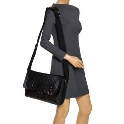 Pre Owned Gucci Black Guccissima Leather Medium Rubber Messenger Bag