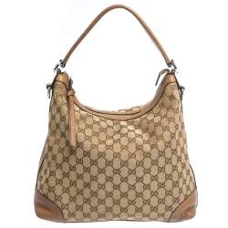 Gucci 70s tan/brown coated canvas & leather monogram hobo bag w/ charm,  dust bag