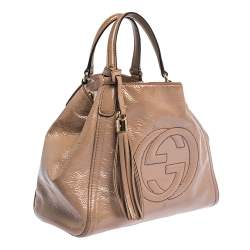 Pre Owned حقيبة يد غوتشي "سوهو" صغيرة جلد لامع بيج وردي 