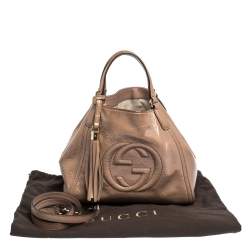 Pre Owned حقيبة يد غوتشي "سوهو" صغيرة جلد لامع بيج وردي 