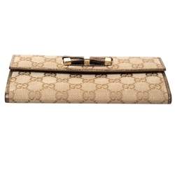 Gucci Beige/Gold GG Canvas and Leather Mayfair Bow Continental Wallet