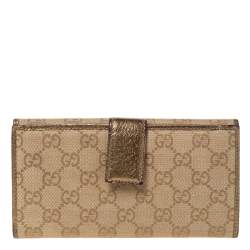 Gucci Beige/Gold GG Canvas and Leather Mayfair Bow Continental Wallet