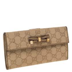 Gucci Beige/Gold GG Canvas and Leather Mayfair Bow Continental Wallet