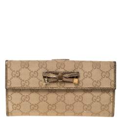 Gucci Beige/Gold GG Canvas and Leather Mayfair Bow Continental Wallet