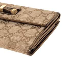 Gucci Beige/Gold GG Canvas and Leather Mayfair Bow Continental Wallet