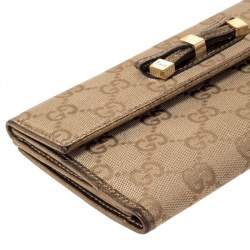 Gucci Beige/Gold GG Canvas and Leather Mayfair Bow Continental Wallet
