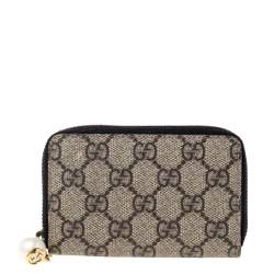 Gucci Beige GG Supreme Canvas Zip Around Wallet