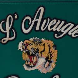 Pre Owned حقيبة صغيرة غوتشي مزينة بكلمات "لاڨيوغل پار امور" جلد أخضر