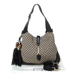 Gucci Beige/Black Diamante Canvas and Leather New Jackie Hobo