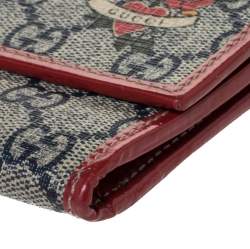 Gucci Beige/Red GG Supreme Canvas and Patent Leather Flap Wallet