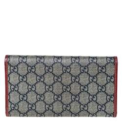 Gucci Beige/Red GG Supreme Canvas and Patent Leather Flap Wallet
