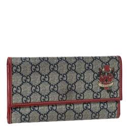 Gucci Beige/Red GG Supreme Canvas and Patent Leather Flap Wallet