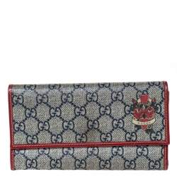 Gucci Beige/Red GG Supreme Canvas and Patent Leather Flap Wallet