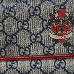 Gucci Beige/Red GG Supreme Canvas and Patent Leather Flap Wallet