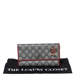 Gucci Beige/Red GG Supreme Canvas and Patent Leather Flap Wallet