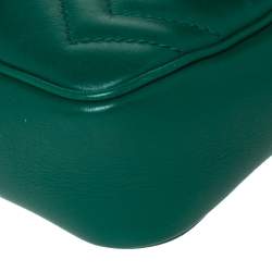 Pre Owned Gucci Green Matelasse Leather Mini GG Marmont Super Bag
