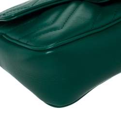 Pre Owned Gucci Green Matelasse Leather Mini GG Marmont Super Bag