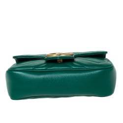 Pre Owned Gucci Green Matelasse Leather Mini GG Marmont Super Bag