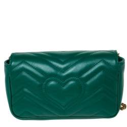 Pre Owned Gucci Green Matelasse Leather Mini GG Marmont Super Bag