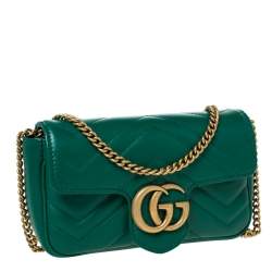 Pre Owned Gucci Green Matelasse Leather Mini GG Marmont Super Bag