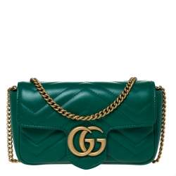 Pre Owned Gucci Green Matelasse Leather Mini GG Marmont Super Bag