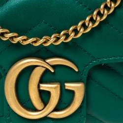 Pre Owned Gucci Green Matelasse Leather Mini GG Marmont Super Bag