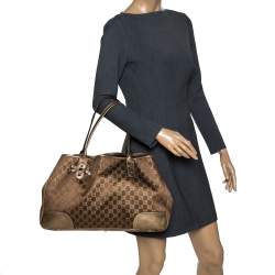 Pre Owned Gucci Brown/Gold GG Fabric and Leather Large Princy Tote