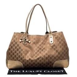 Pre Owned Gucci Brown/Gold GG Fabric and Leather Large Princy Tote