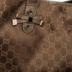Pre Owned Gucci Brown/Gold GG Fabric and Leather Large Princy Tote
