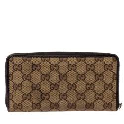 Gucci Beige/Brown GG Canvas and Leather GG Twins Zip Around Wallet