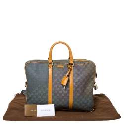 Gucci Grey/Tan GG Supreme Canvas and Leather Briefcase