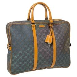 Gucci Grey/Tan GG Supreme Canvas and Leather Briefcase