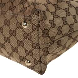 Pre Owned Gucci Beige/Dark Brown Canvas and Leather Web Horsebit Tassel Tote