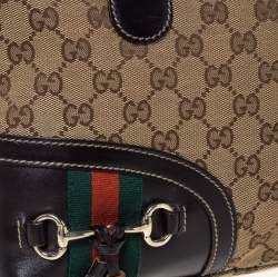 Pre Owned Gucci Beige/Dark Brown Canvas and Leather Web Horsebit Tassel Tote