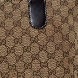 Pre Owned Gucci Beige/Dark Brown Canvas and Leather Web Horsebit Tassel Tote
