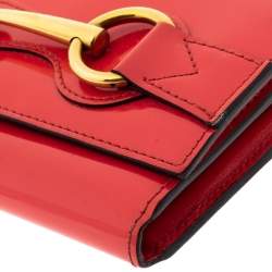 Pre Owned Gucci Orange Patent Leather Horsebit Continental Wallet
