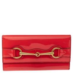 Pre Owned Gucci Orange Patent Leather Horsebit Continental Wallet