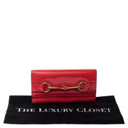 Pre Owned Gucci Orange Patent Leather Horsebit Continental Wallet