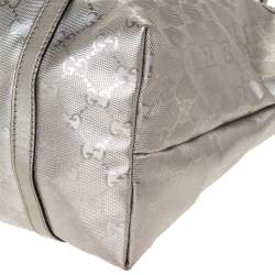 Pre Owned Gucci Silver GG Imprime Canvas and Leather Medium Joy Shopper Tote
