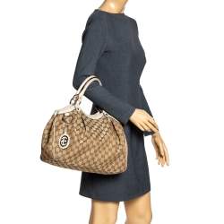 Pre Owned حقيبة يد غوتشي سوكي كانفاس GG برونزي متوسطة