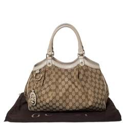 Pre Owned حقيبة يد غوتشي سوكي كانفاس GG برونزي متوسطة