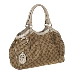 Pre Owned حقيبة يد غوتشي سوكي كانفاس GG برونزي متوسطة