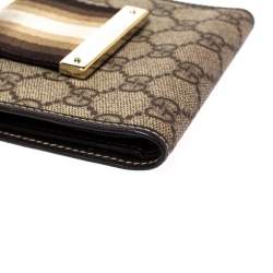 Gucci Beige/Brown GG Supreme Canvas Web Flap French Wallet