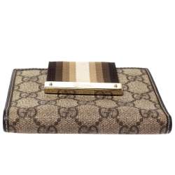 Gucci Beige/Brown GG Supreme Canvas Web Flap French Wallet