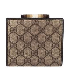 Gucci Beige/Brown GG Supreme Canvas Web Flap French Wallet