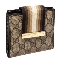 Gucci Beige/Brown GG Supreme Canvas Web Flap French Wallet