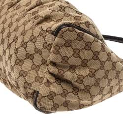 Pre Owned Gucci Beige/Brown GG Canvas and Leather D Ring Hobo