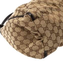 Pre Owned Gucci Beige/Brown GG Canvas and Leather D Ring Hobo